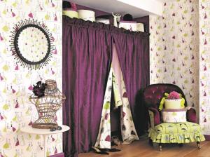 50s Sanderson fabric wardrobe and Fifi wallpaper