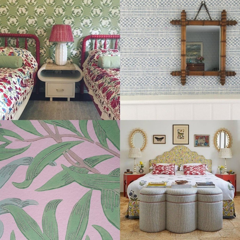 Charis White Interiors blog collage with Elizabeth Hay Design, Morris & Co, Cloth & Clover