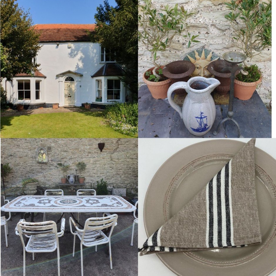 Collage of images of Jo Beavan's Oxfordshire farmhouse home on Charis White Interiors blog